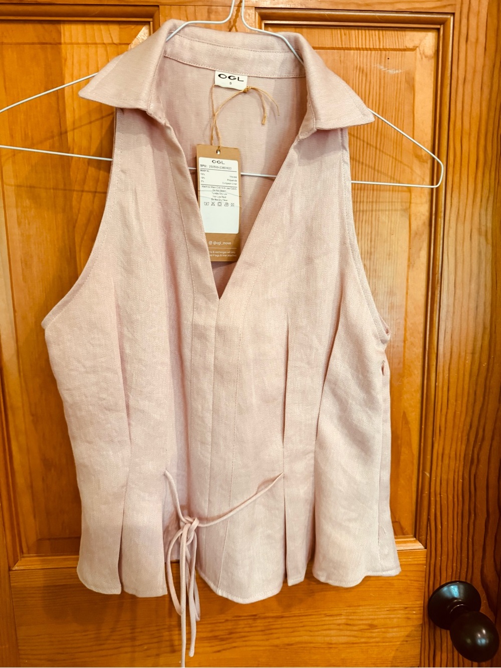 OGL EUROPEAN LINEN TOP TIE IN FRONT NWT